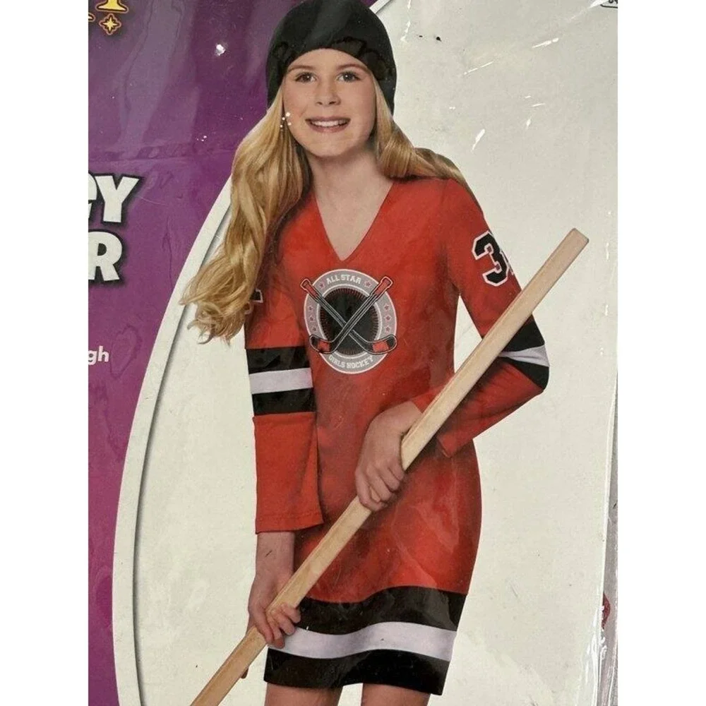 Spirit Halloween Hockey Player Costume Dress Knee High Socks Beanie Hat XL 14 16
